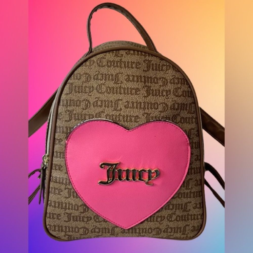 Juicy Couture Brown Logo Pink Heart Front Pocket Mini Backpack NWT
